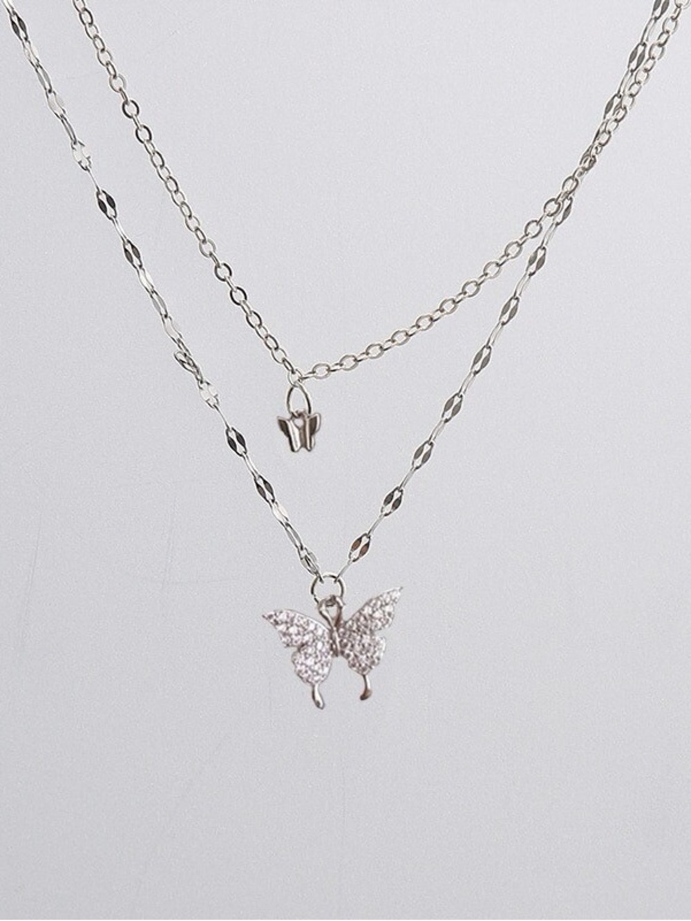 Silver Colour Shiny Necklace Female Exquisite Double Layer Pendant Clavicle